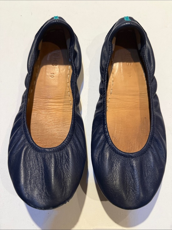 Tieks Shoes - Tieks Navy Leather Ballet Flats with Teal Heel Tab
